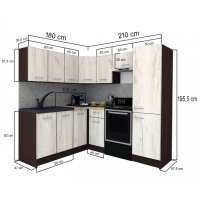 Bucatarie de Colt GENA NEW 8 ST. 180-210, Fara Corp de Cuptor, Wenge / Decor K002